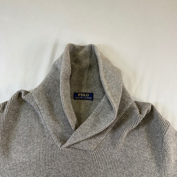 Polo Ralph Lauren preppy Mens Shawl Collar Ribbed Knit Sweater Grey Size small - Picture 9 of 16